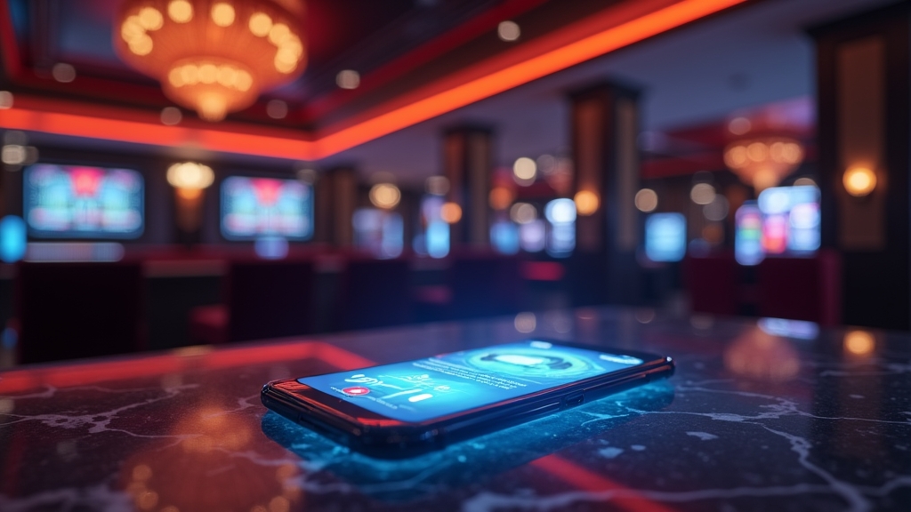 Móvil con la página de descarga de la app en un entorno de casino